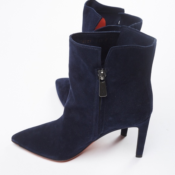 ❌ NWT Santoni Navy Blue Suede High Heel Boots - Picture 7 of 9